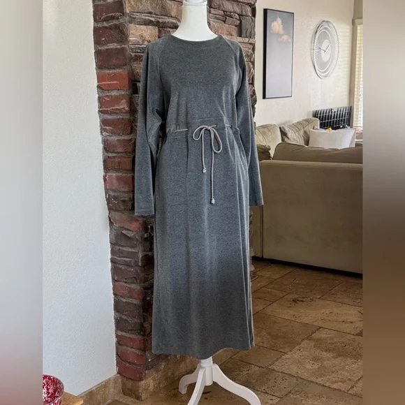 Real Comfort Dresses | Real Comfort Sz M Gray Velour Drawstring Long Sleeve Midi Dress | Color: Gray | Size: M | Hygienieme's Closet